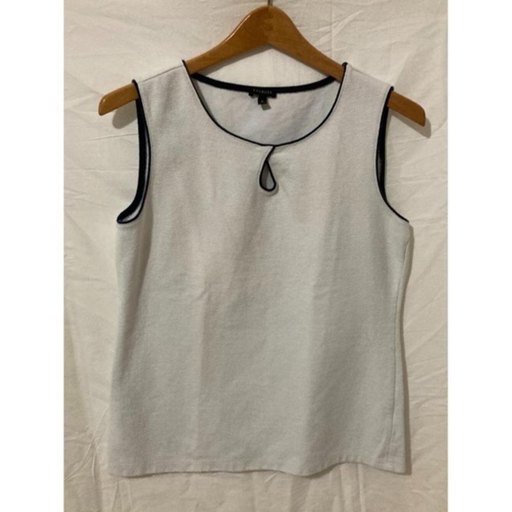 Talbots Ribbed Keyhole Shell Top Womens Size M White Navy Basic Classic Core
